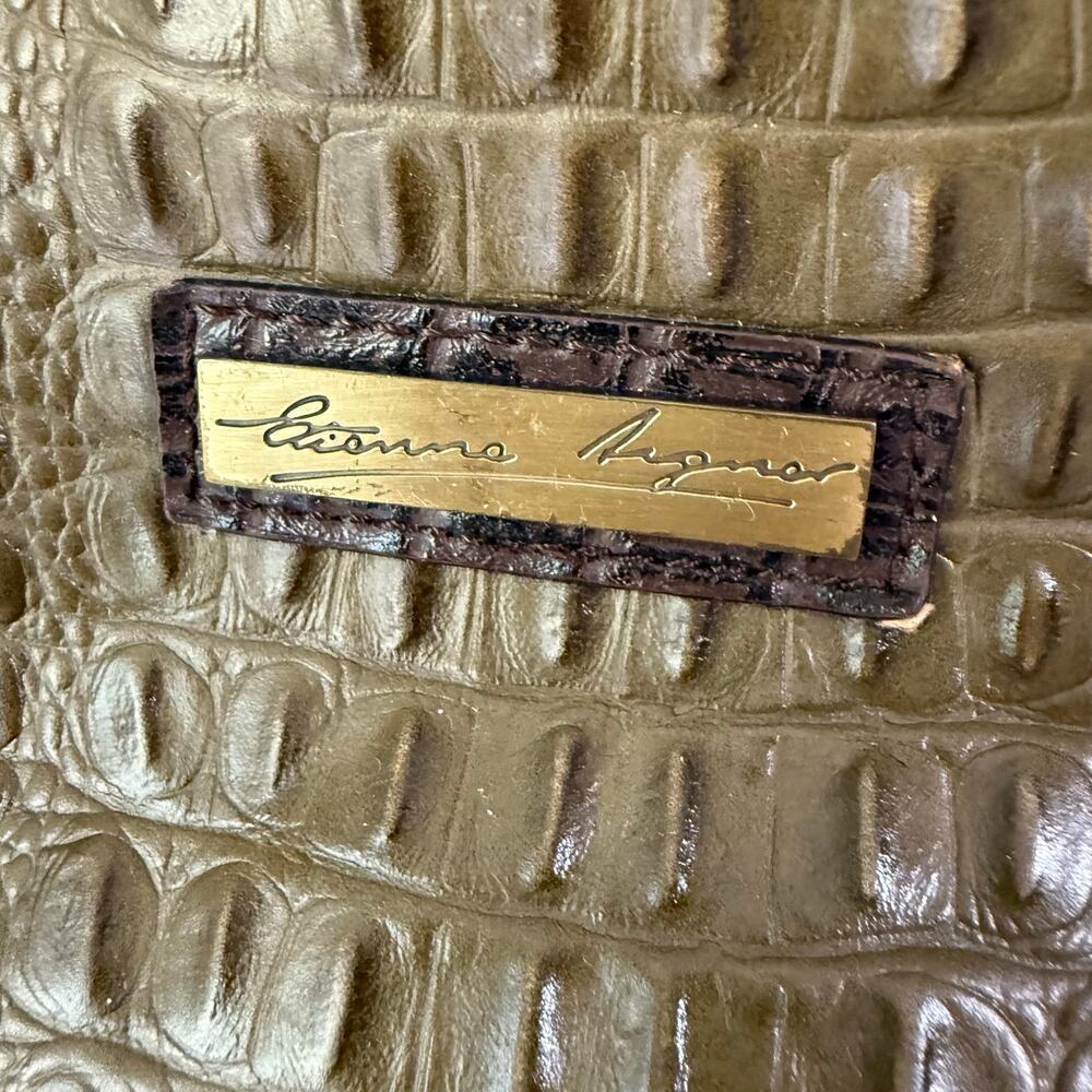 Etienne Aigner Women's Olive Green Croc Embossed Leather Tote Bag - Picture 9 of 16